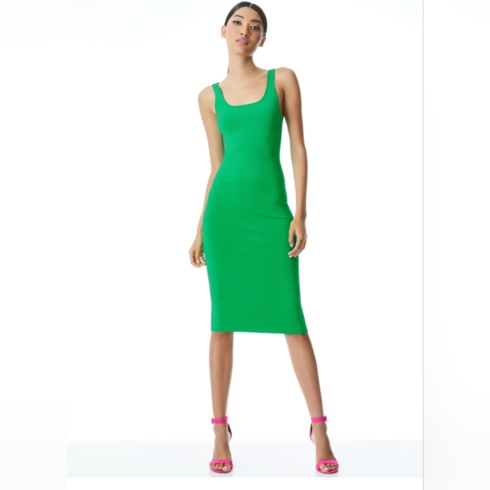 Alice + Olivia Darian green stretch-knit midi dress Size Large NWOT - Picture 5 of 16